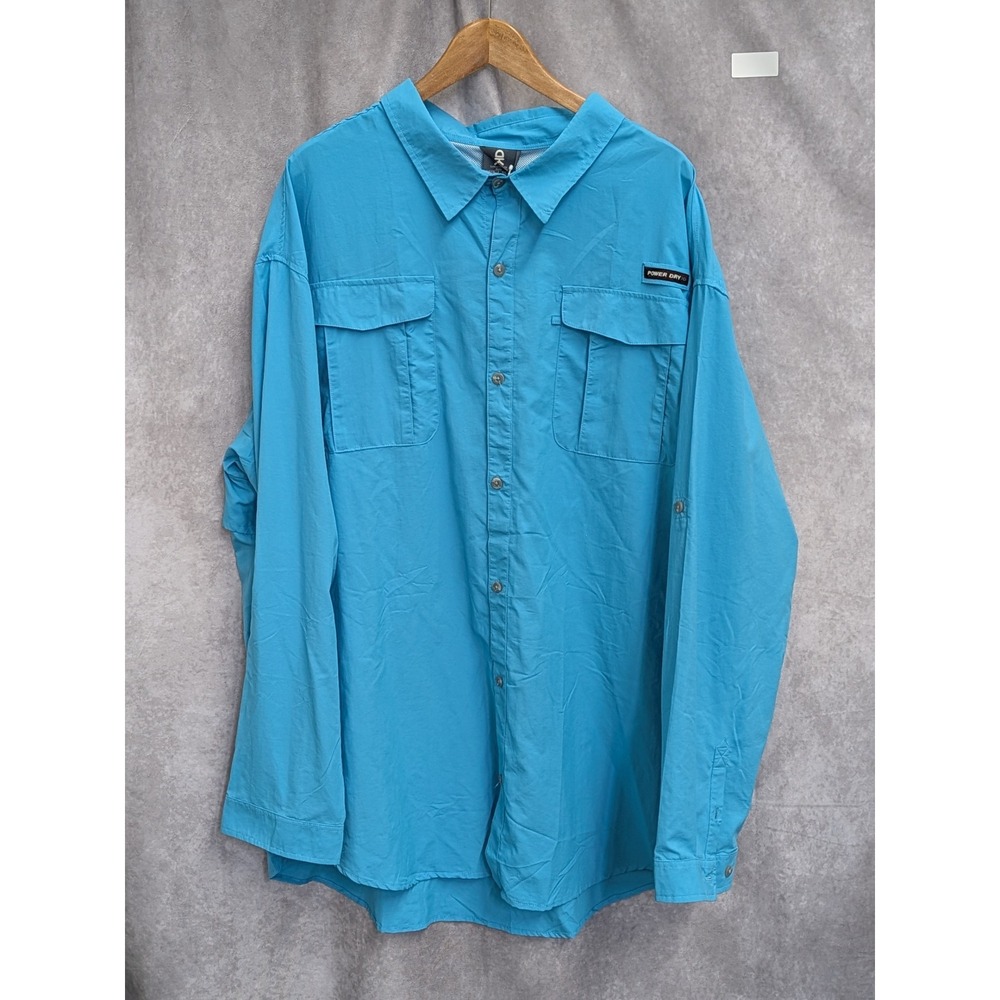 Little Donkey Andy Mens 5XL Blue Power Dry Long Sleeve Fishing Hiking Shirt C9